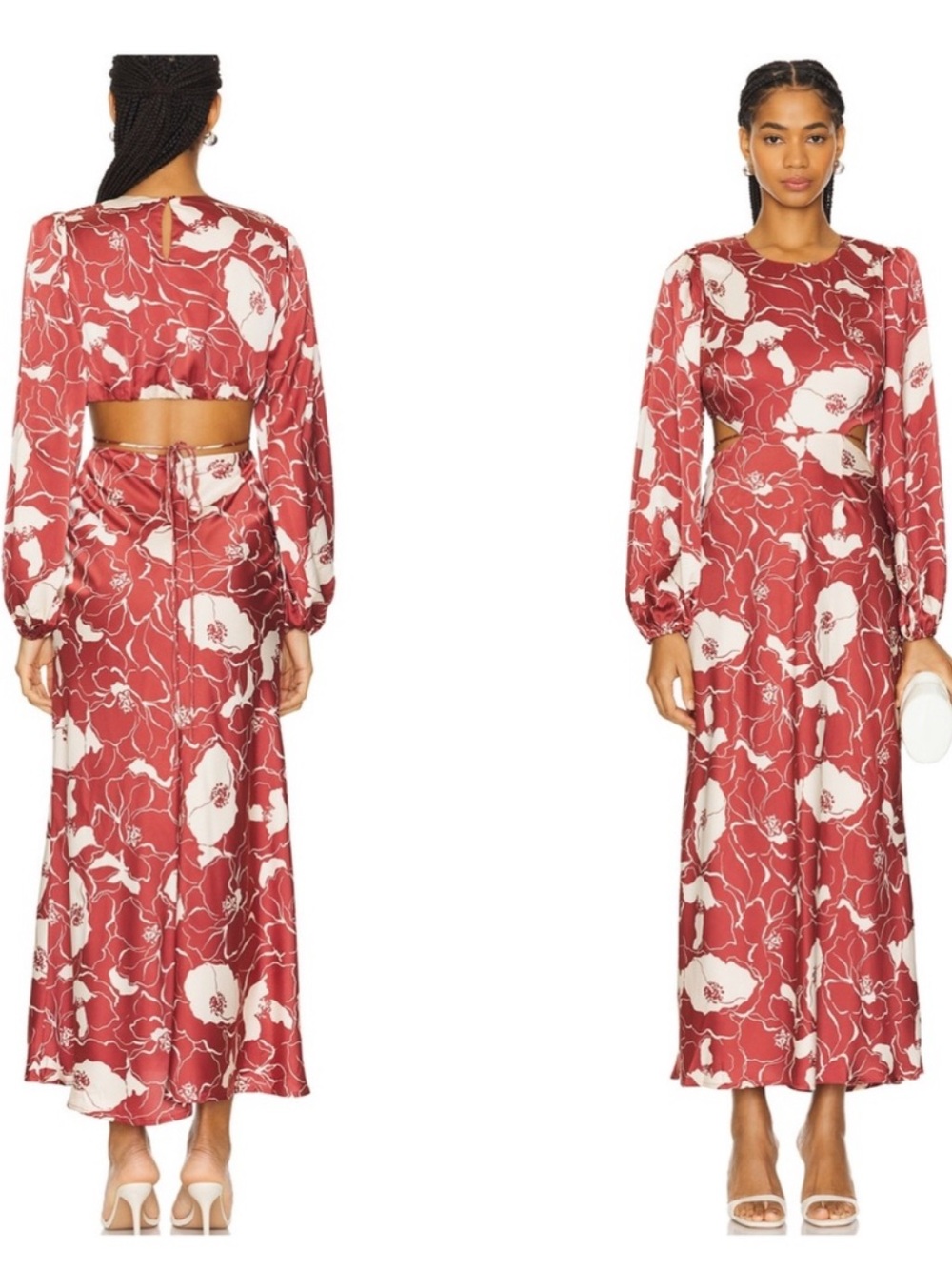 ASTR Floral Long Sleeve Maxi Dress in Red and Cream